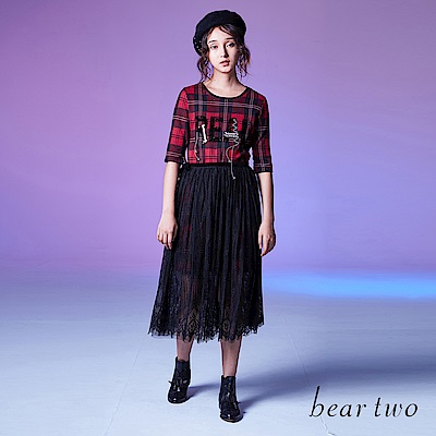 beartwo 經典格紋長上衣&蕾絲長裙兩件式洋裝(2色)