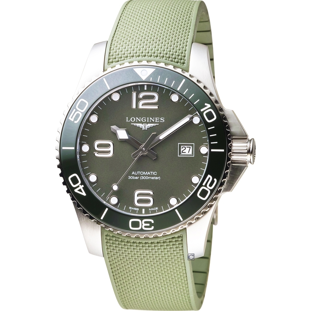 LONGINES浪琴 深海征服者陶瓷框潛水機械錶 L37814069-綠/41mm