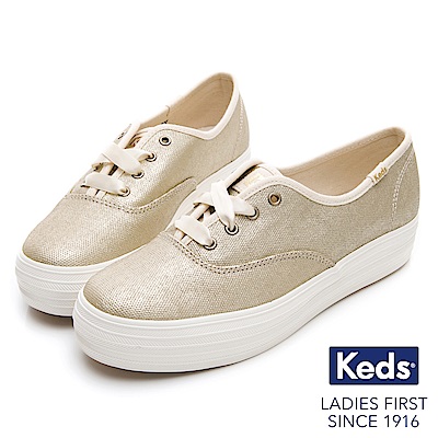 Keds TRIPLE 霧面光澤厚底綁帶休閒鞋-金色