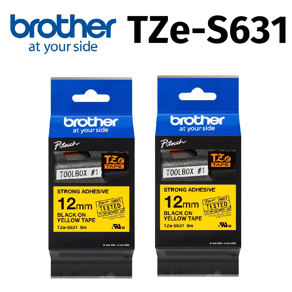 【2入組】brother TZe-S631 超黏性護貝標籤帶 ( 12mm 黃底黑字 )