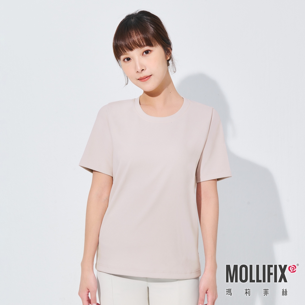 Mollifix 瑪莉菲絲 TRULY坑條厚磅短袖上衣 (粉杏) 暢貨出清、瑜珈服、背心、T恤