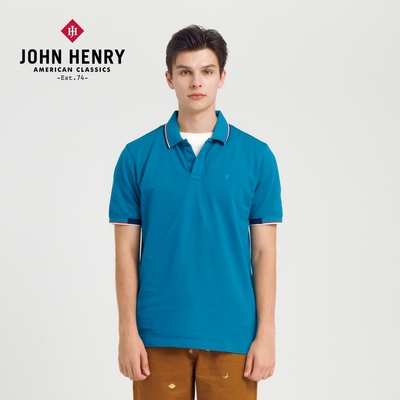 JOHN HENRY 袖子色塊條紋配色POLO衫-二色