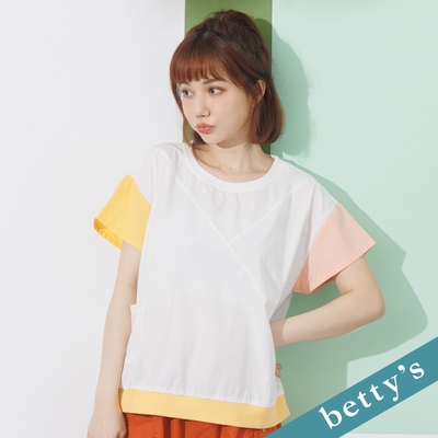 betty’s貝蒂思 雲朵撞色拼接短袖圓領上衣(白色)