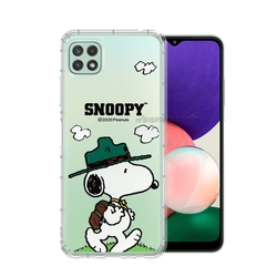 史努比/SNOOPY 正版授權 三星 Samsung Galaxy A22 5G 漸層彩繪空壓手機殼(郊遊)