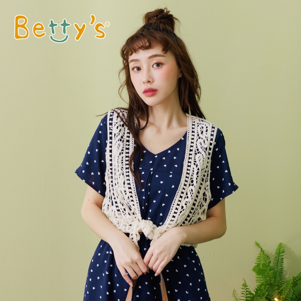 betty’s專櫃款　針織蕾絲縷空綁帶背心 (米白)