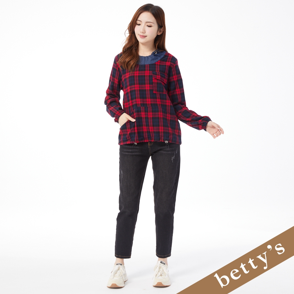 betty’s貝蒂思　腰鬆緊復古刷色直筒牛仔褲(黑色)