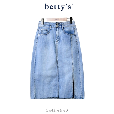 betty’s專櫃款 不收邊下擺開衩牛仔七分裙(淺藍)