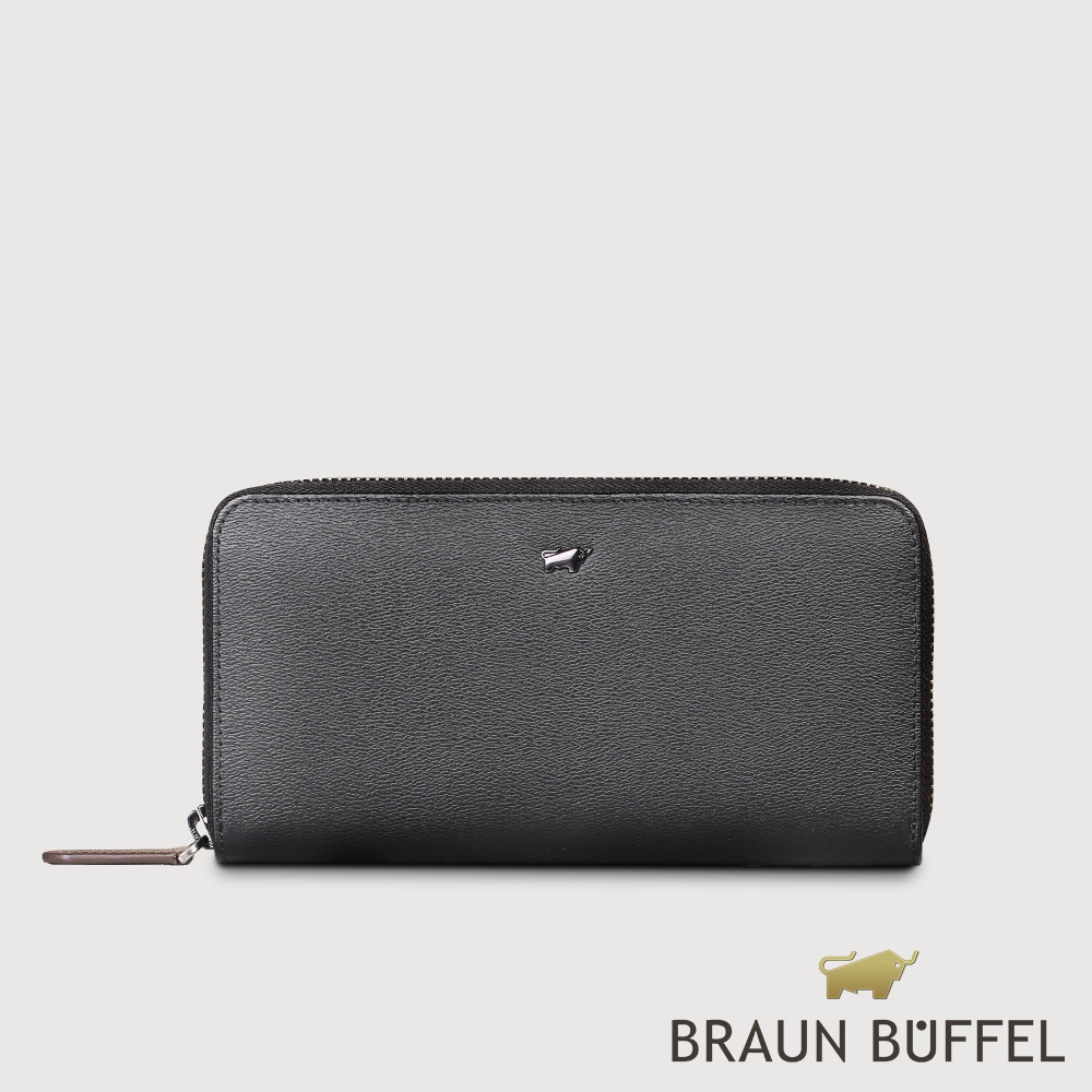 【BRAUN BUFFEL 德國小金牛】台灣總代理 波索-A 12卡拉鍊長夾-黑色/BF519-602-BK