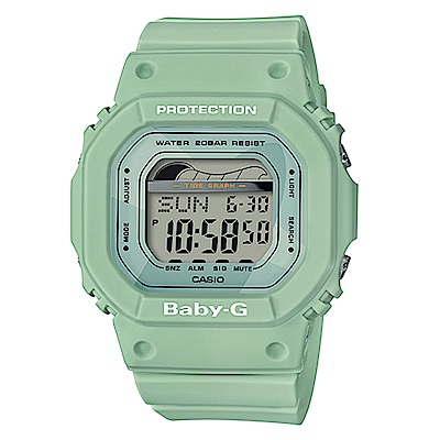 BABY-G復刻經典衝浪板海灘活動設計潮汐月相休閒錶(BLX-560-3)綠色40mm