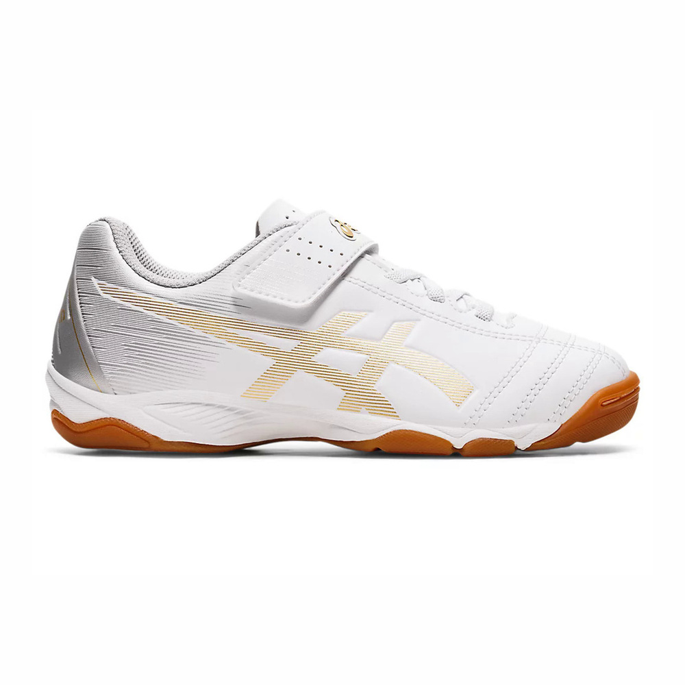 Asics Juniole 6 IN [1104A044-122] 大童 足球鞋 運動 室內 訓練 平底 魔鬼氈 白 金