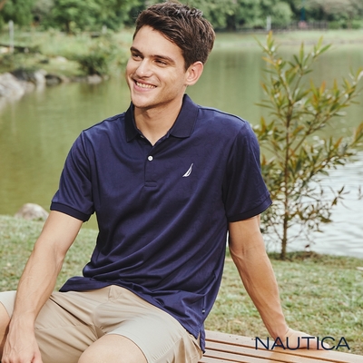 Nautica 男裝 低調LOGO壓紋短袖POLO衫-深藍