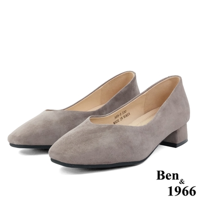 Ben&1966高級羊皮簡約方頭跟鞋-淺灰(236431)