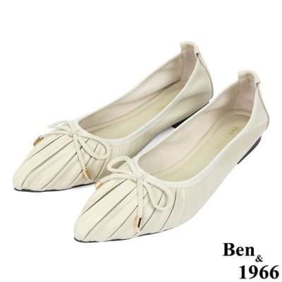 Ben&1966高級羊皮淑女尖頭包鞋-米白(236243)