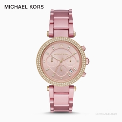 MICHAEL KORS 晶鑽粉色三眼時尚腕錶MK6806