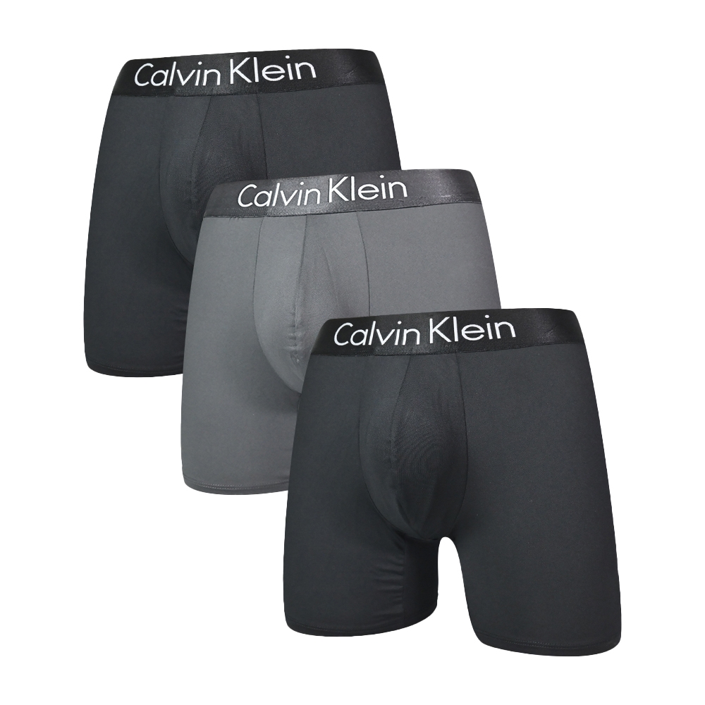 Calvin Klein Microfiber 男內褲 莫代爾超細纖維涼感 合身四角褲/CK內褲-黑、灰、黑 三入組