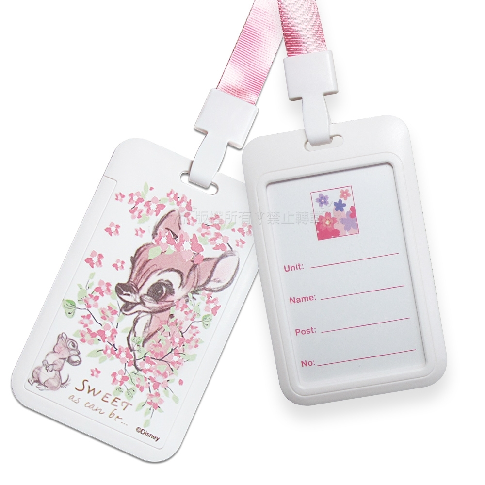 迪士尼櫻花系列 頸掛硬式ID卡套 悠遊卡 識別證票卡夾(斑比)