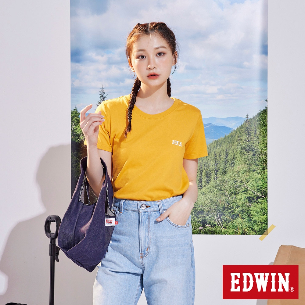 EDWIN 露營系列 背後營地BOX LOGO印花短袖T恤-女-桔黃色