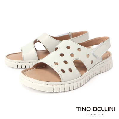 Tino Bellini 歐洲進口羊皮簍空魔鬼氈後帶厚底涼鞋-白