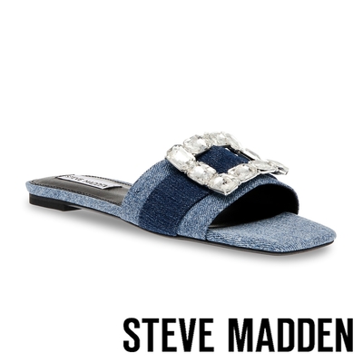 STEVE MADDEN-BIRDIEE 鑽飾方頭平底拖鞋-牛仔藍