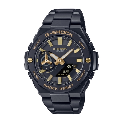 CASIO卡西歐 G-SHOCK 藍牙 太陽能電力 碳纖維核心防護 霸氣奢華 酷帥黑金 強悍輕薄 GST-B500BD-1A9_48.9mm