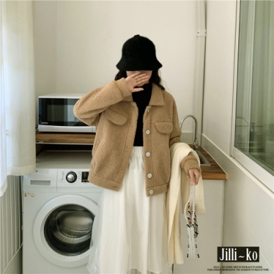 JILLI-KO 短款羊羔毛毛絨外套- 卡其