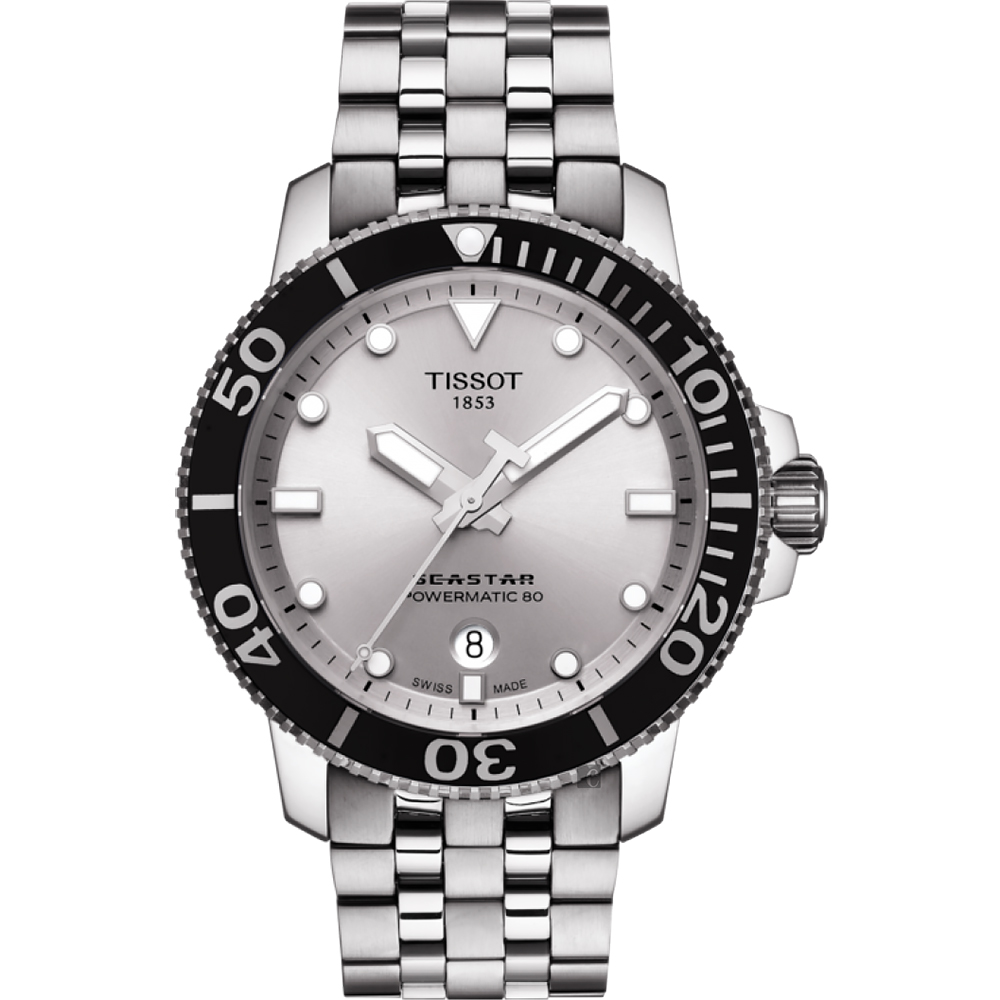 TISSOT 天梭 官方授權 Seastar 1000 海洋之星300米潛水機械錶-銀/43mm T1204071103100