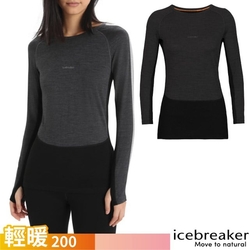 【Icebreaker】女 ZoneKnit 美麗諾羊毛 網眼透氣保暖圓領長袖上衣-BF200.T恤_IB0A56HD-585 深灰/黑