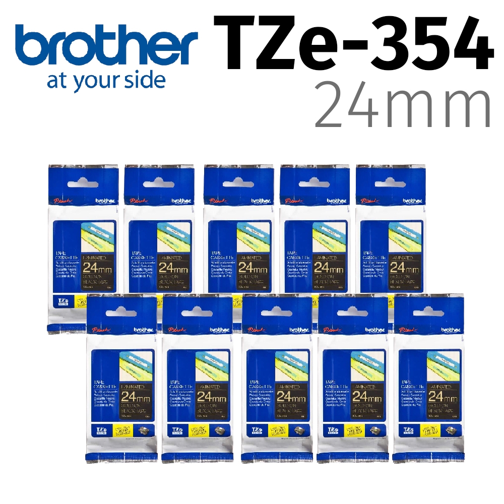 【10入組】brother TZe-354 特殊規格標籤帶 ( 24mm 黑底金字 )