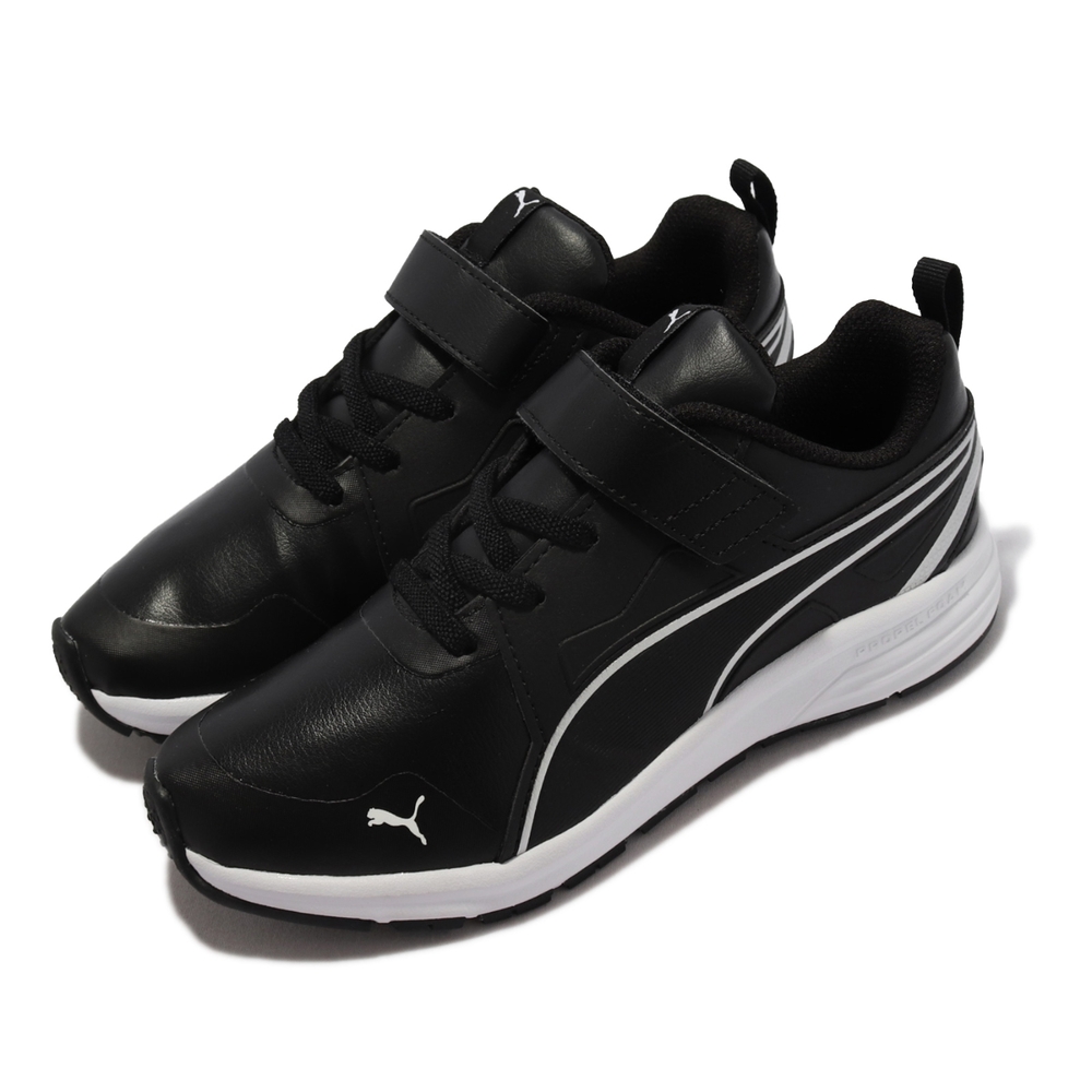 Puma 慢跑鞋 Jogger SL V PS 童鞋 合成皮革 街頭風 緩震 彈性 魔鬼氈 黑 銀 370666-01