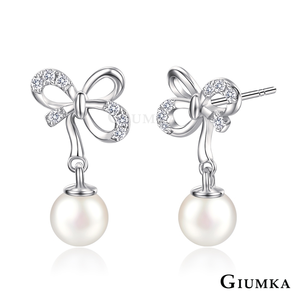 GIUMKA純銀耳環迷你珍珠幸運結92純銀針式 銀色款