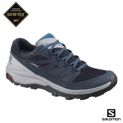 Salomon 男 GORETEX 低筒登山鞋 OUTline 海軍藍