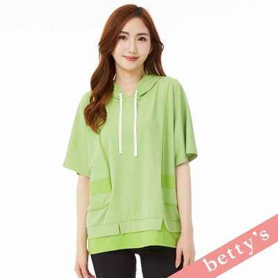 betty’s貝蒂思 素面拼接抽繩落肩寬版連帽T-shirt(淺綠色)