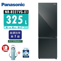 Panasonic國際牌 325公升 一級能效玻璃門雙門變頻冰箱-鏡面鑽石黑(NR-B331VG-X1)