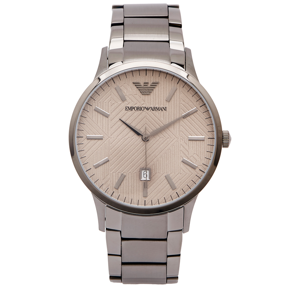 ARMANI 玩弄線條風鐵灰色手錶(AR11120)-棕色面X鐵灰/43mm