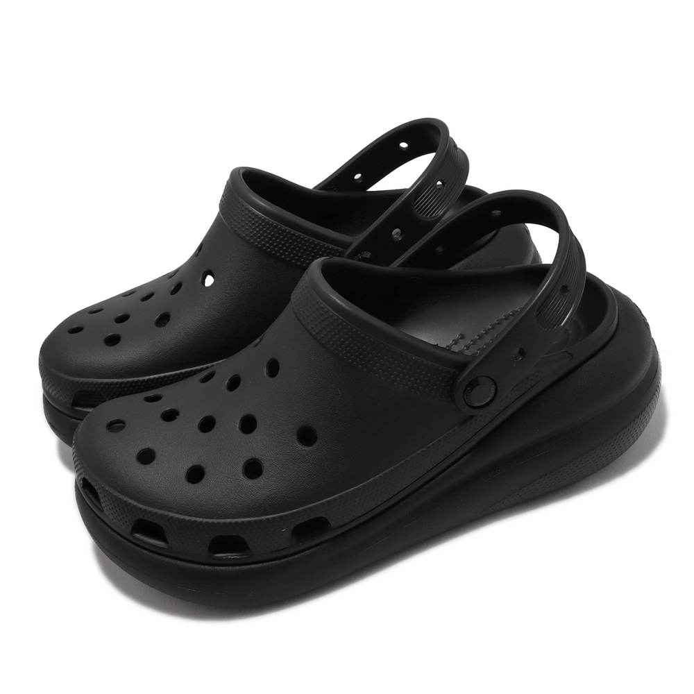 Crocs 涼拖鞋 Classic Crush Clog 男鞋 女鞋 黑 全黑 泡芙 超厚底 休閒 洞洞鞋 207521001