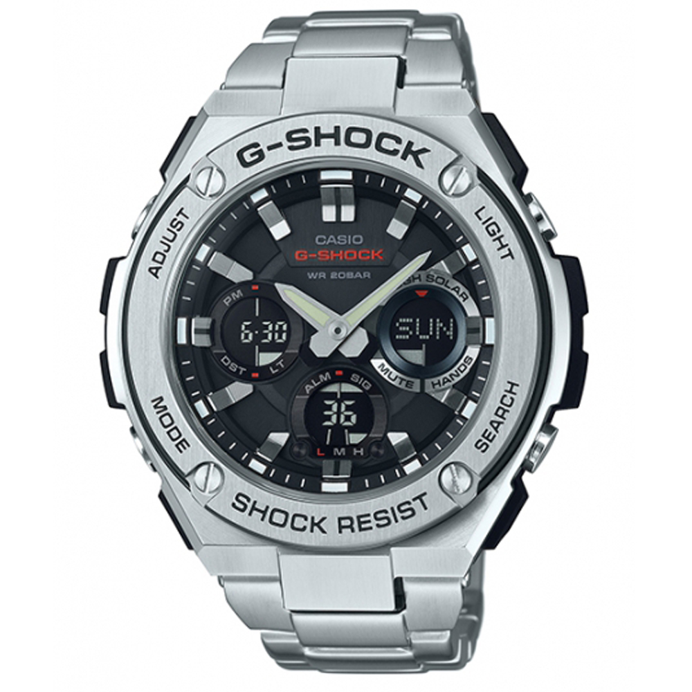 G-SHOCK絕對強悍分層防護構造防震概念休閒錶(GST-S110D-1A)-銀框X黑53mm