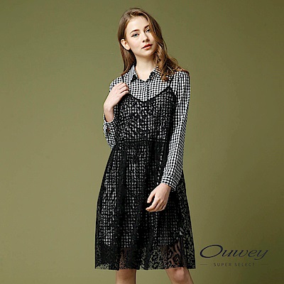 OUWEY歐薇 優雅格紋兩件式洋裝(黑)