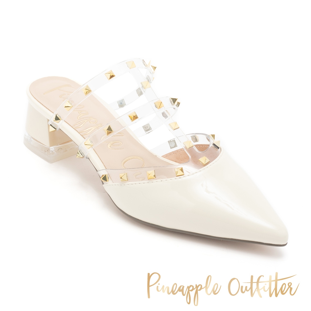 Pineapple Outfitter-RATZON真皮鉚釘透明帶尖頭拖鞋-白色