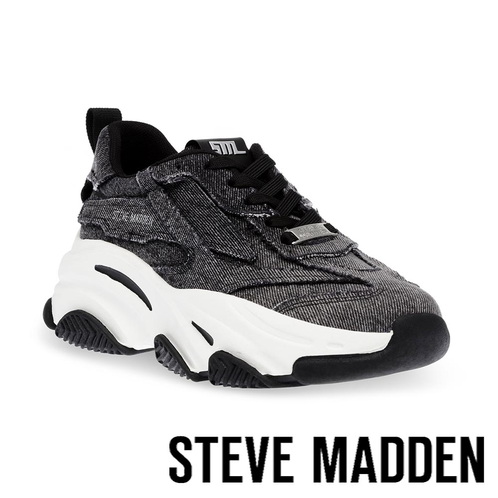 STEVE MADDEN-PARK AVE 拼接綁帶不修邊老爹鞋-黑色