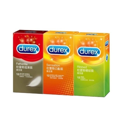 【Durex杜蕾斯】暢銷組合(超薄12入+凸點12入+螺紋12入)