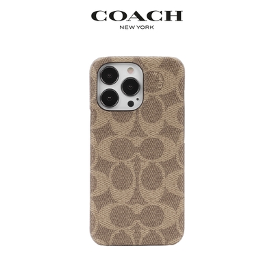 【COACH】iPhone 14 Pro 精品手機殼 卡其色經典大C