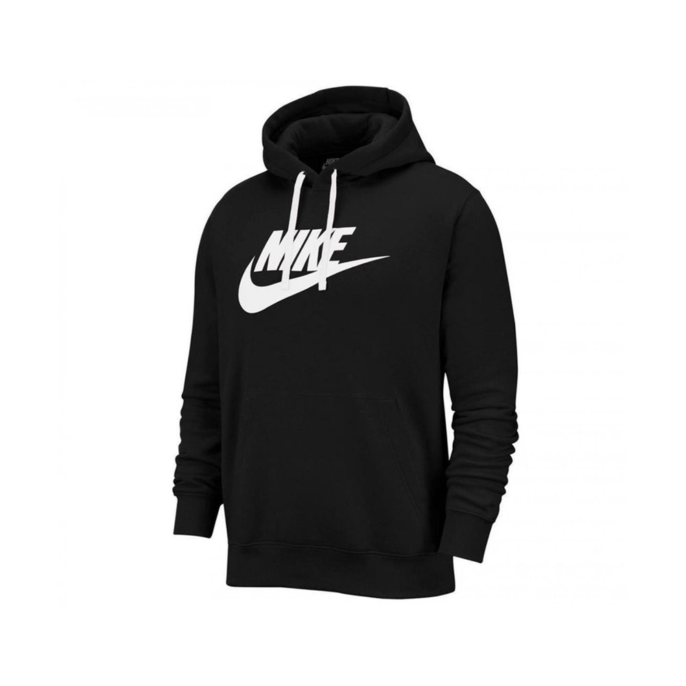 Nike 長袖T恤 NSW Fleece Hoodie 黑 白 男款 帽T 基本款 上衣 長袖 大Logo