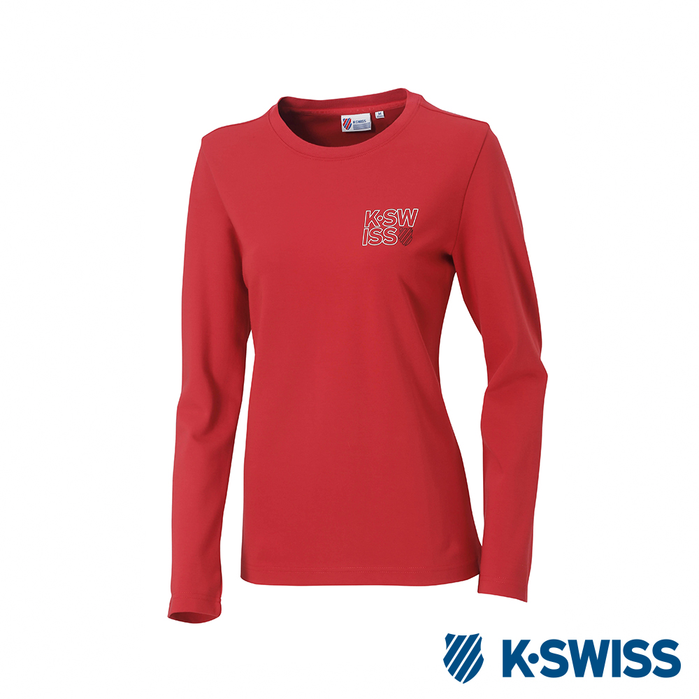 K-SWISS Long Sleeve T-Shirts 印花長袖T恤-女-紅