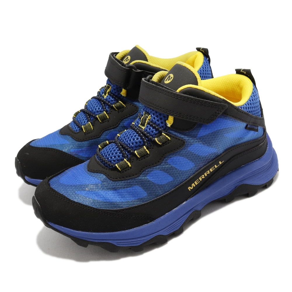 Merrell 戶外鞋 Moab Speed Waterproof 童鞋 防水 透氣 魔鬼氈 緩震 耐磨抓地 黑 藍 MK265208