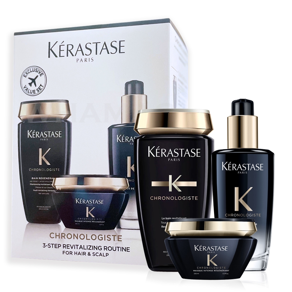 KERASTASE 卡詩 黑鑽極萃逆時寵奢三件組(洗250ml+髮膜200ml+玫瑰香氛露100ml)