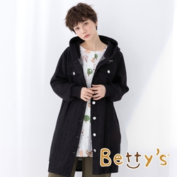 betty’s貝蒂思　牛仔布拼接長版連帽外套(黑色)