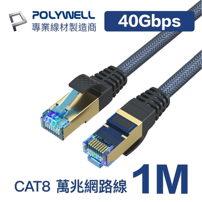 POLYWELL CAT8 40Gbps 超高速網路編織線 1M