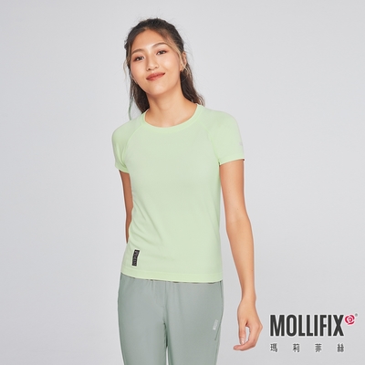 Mollifix 瑪莉菲絲 A++無縫針織短袖訓練上衣 (淺綠)、瑜珈服、背心、T恤