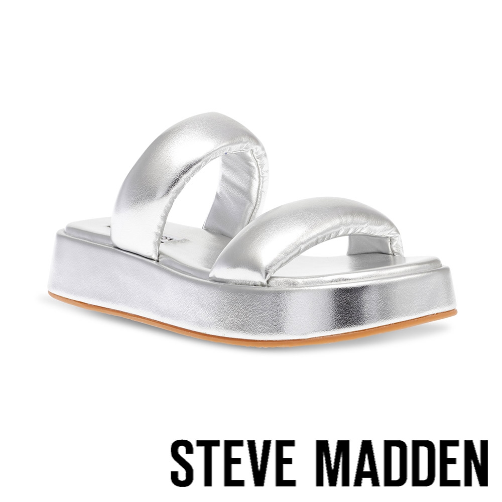 STEVE MADDEN-BOSSANOVA 胖胖雙帶厚底拖鞋-銀色