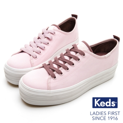 Keds TRIPLE UP 小心機厚底帆布綁帶休閒鞋-丁香紫